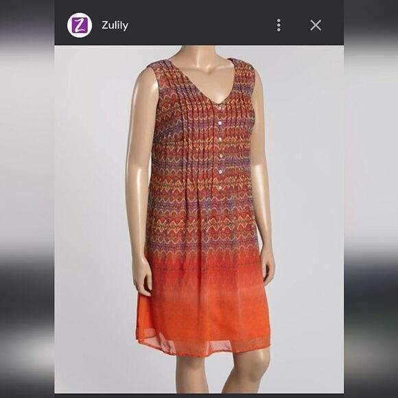 Rabbit Rabbit Rabbit Abstract Ombre Orange Red Pleated Shift Dress size 12 - Picture 13 of 15